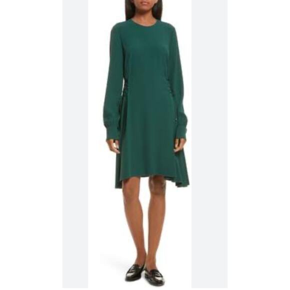 Theory Kensington Dress Green Long Sleeve Size 8 Side Lace Up Modern Work - Picture 1 of 9
